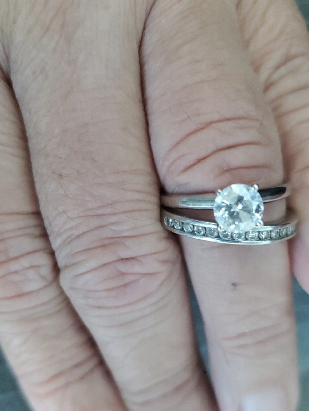 Zales Silver Solitaire Ring & Silver Pavé Band Set - Picture 3 of 5